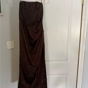 Bardot Strapless Chocolate Brown Evening Gown